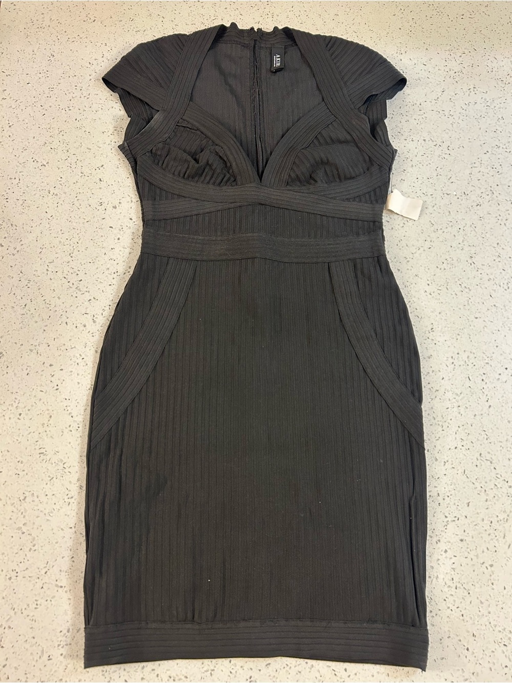 Akira: Fitted Black Ribbed Cap-Sleeve Dress Bandage